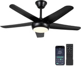 44" Black Ceiling Fan with Lights - Low Profile Ceiling Fans with 5 Reversible Blades, 6 Wind Speeds and Dimmable, Indoor/Outdoor Ceiling Fan Light for Bedroom