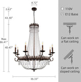 Crystal Chandeliers, Vintage French Empire Chandelier 8 Lights, Farmhouse Dining Room Light Fixture, Rustic High Ceiling Chandelier for Living Room, Foyer, Staircase, Bronze, 36.4" D x 40.5" H A108-B0CY1CBDN2