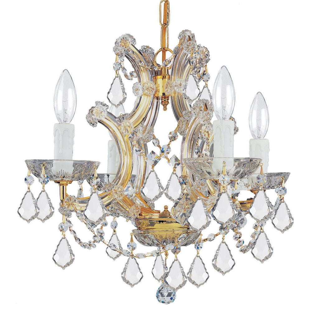4 Light Gold Crystal Mini Chandelier Draped In Clear Swarovski Strass Crystal - C193-4474-GD-CL-S
