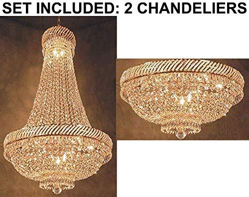 Set of 2-1 French Empire Crystal Chandelier Chandeliers Lighting H46" X W23" and 1 French Empire Crystal Chandelier Lighting H 16" W 23" - 1EA C7/CG/448/9+ 1EA FLUSH/448/9 A500-