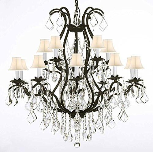 Swarovski Crystal Trimmed Chandelier Wrought Iron Chandelier Crystal Chandeliers Lighting H36" X W36" With Shades - A500-Whiteshades/3034/10+5 Sw