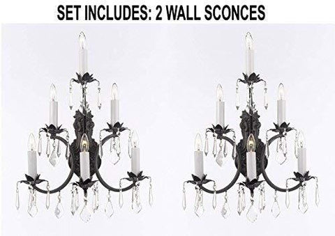 Set of 2 - Wrought Iron Wall Sconce Crystal Lighting 3 Tier Wall Sconces W16 x H24 - 2EA A500-6/3034