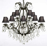 Swarovski Crystal Trimmed Chandelier Wrought Iron Chandelier Crystal Chandeliers Lighting H36" X W36" With Shades - A500-Blackshades/3034/10+5 Sw