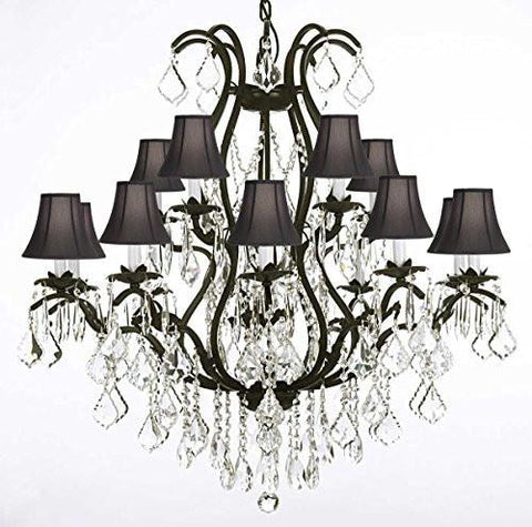 Swarovski Crystal Trimmed Chandelier Wrought Iron Chandelier Crystal Chandeliers Lighting H36" X W36" With Shades - A500-Blackshades/3034/10+5 Sw