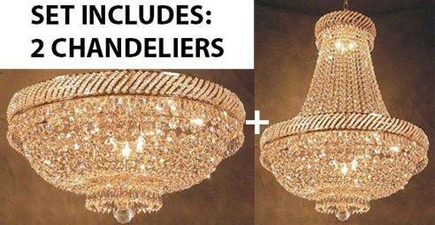 Set Of 2 - French Empire Crystal Chandelier Lighting H26" X W23" + French Empire Crystal Flush Chandelier Lighting H 16" W 23" - Good For The Dining Room Foyer Hallway Bedroom Kitchen - 1Ea-A500-448/9+1Ea-A500-Flush/448/9