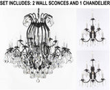 Set of 3-2 Wrought Iron Wall Sconce Crystal Lighting 3 Tier Wall Sconces W16 x H24 and 1 Wrought Iron Crystal Chandeliers Lighting Empress Crystal (TM) H46 W46 Perfect for an Entryway Or Foyer! - 2EA A500-6/3034 + 1EA A500-3034/18+6